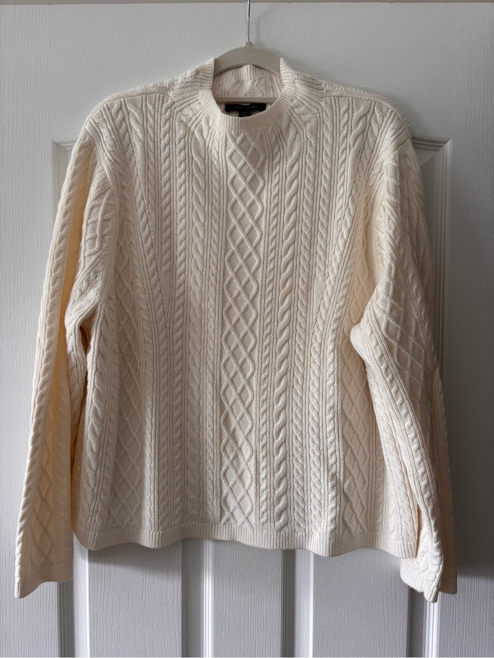 Ann Taylor Cream Cable-Knit Crewneck Sweater